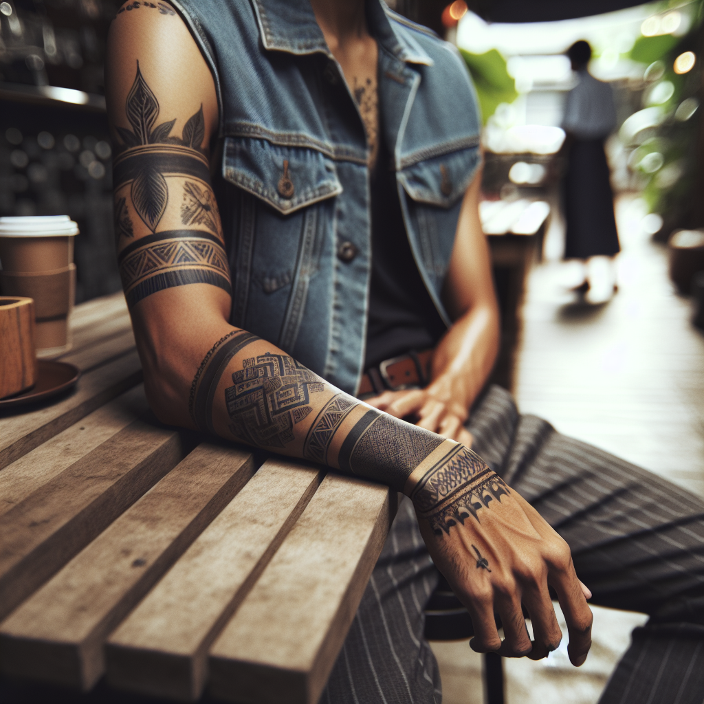 Artist inking a tribal tattoo on a man