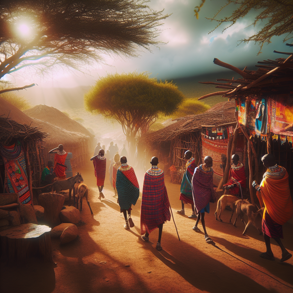 Group of Maasai people welcoming visitors in traditional attire