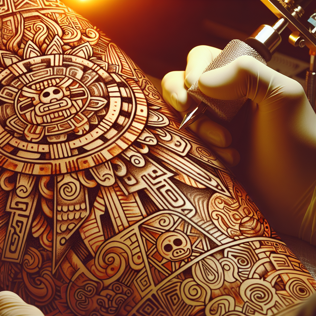 beautiful aztec tribal tattoo on a person