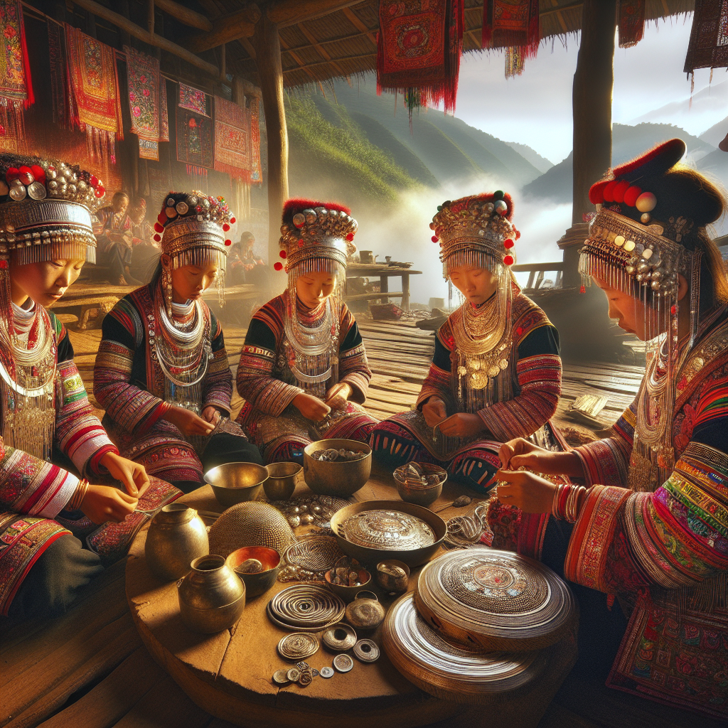 Miao women showcasing their traditional attire adorned with silver and intricate embroidery
