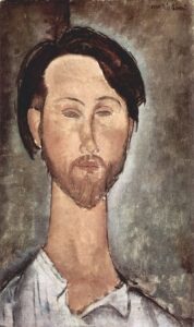 Modigliani portrait with elongated face and neck showing African mask influence in simplified features