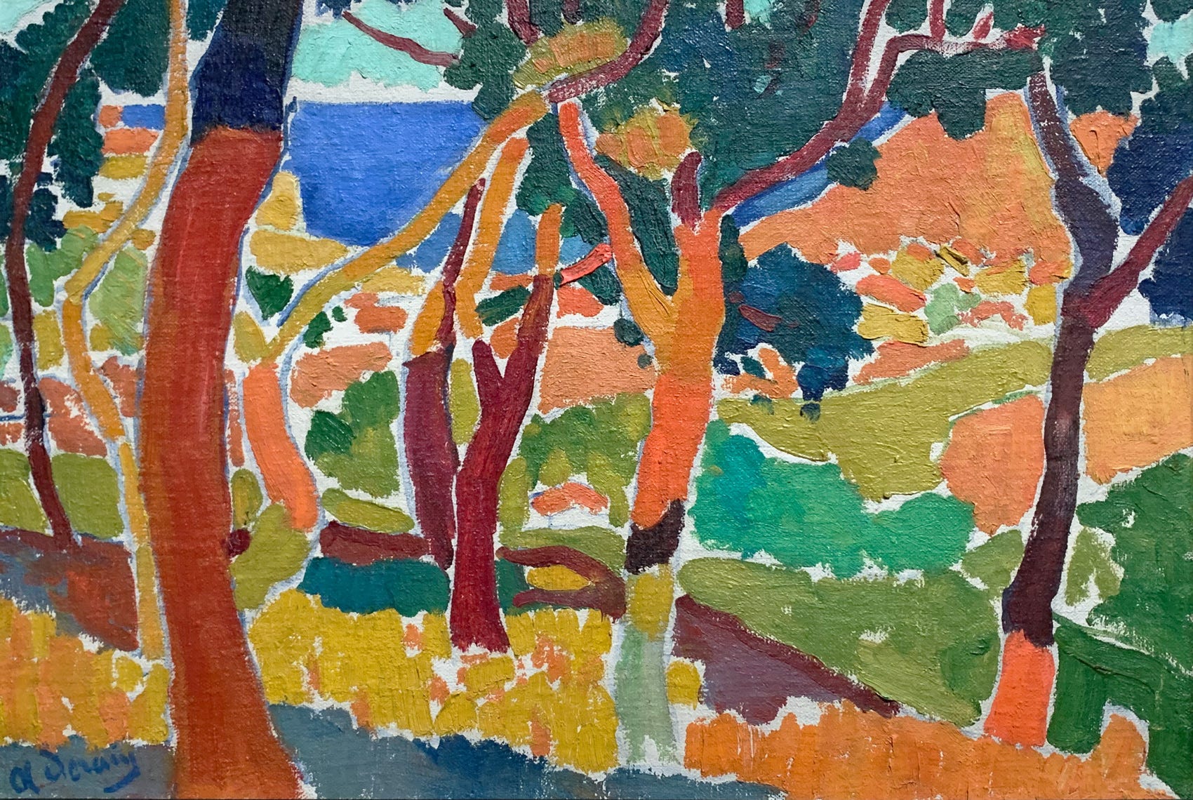 André Derain Fauvist landscape painting with bold colors showing African sculpture influence on form simplification