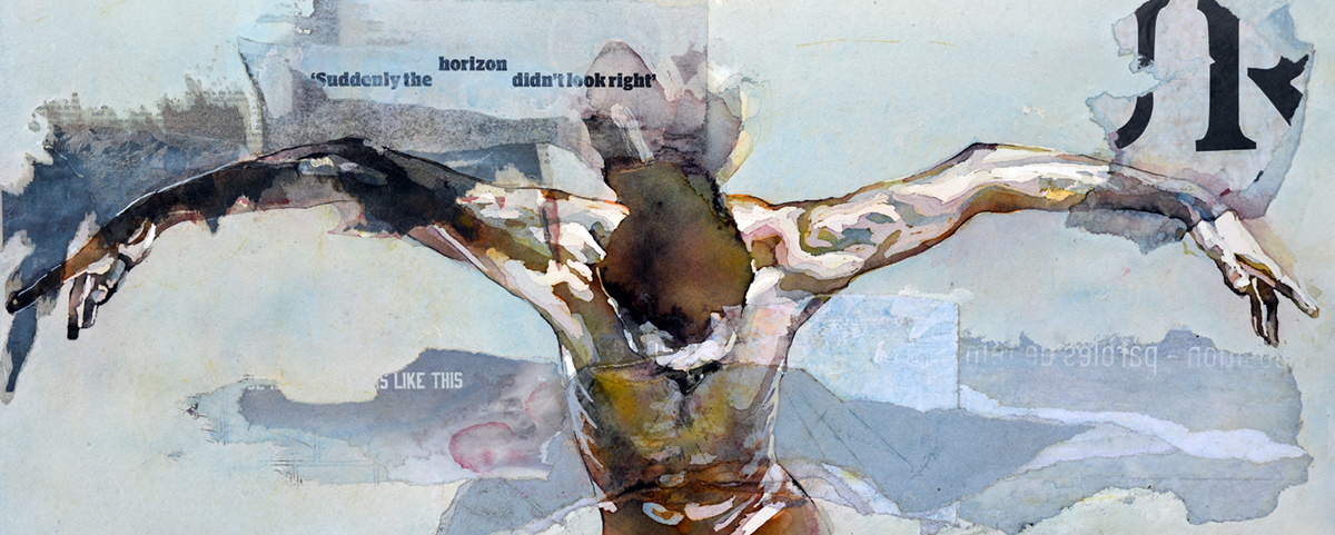 Bruce Clarke mixed media painting of outstretched Black figure inspired by South African tribal body traditions