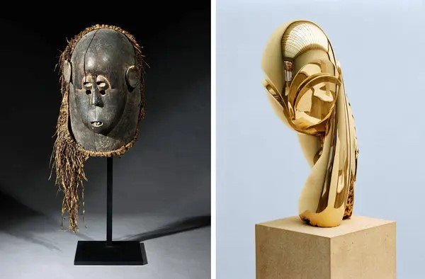 A juxtaposition of a Luba caryatid figure and Brâncuși