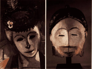 Henri Matisse portrait compared to Fang mask from Gabon showing African tribal art influence