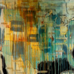 Jaune Quick-to-See Smith map painting showing North America with dripping paint, Shoshone-Cree Indigenous artist