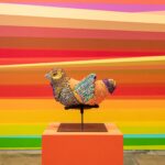 Jeffrey Gibson beaded bird sculpture with Choctaw-Cherokee influenced geometric patterns in vibrant colors