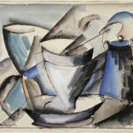 Maurice de Vlaminck cubist still life watercolor showing African sculpture-influenced angular forms