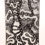 Naminapu Maymuru-White painting with Yolŋu miny'tji dotwork depicting Milky Way star paths and ancestral serpent forms