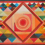 S.H. Raza Bindu series painting with concentric circles and triangular patterns inspired by Madhya Pradesh tribal art