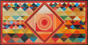 S.H. Raza Bindu series painting with concentric circles and triangular patterns inspired by Madhya Pradesh tribal art