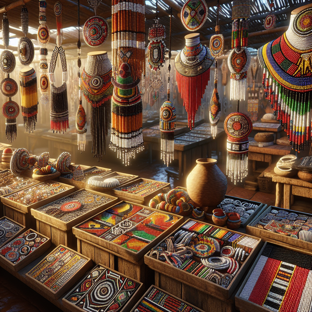 Zulu beadwork displayed in a vibrant market setting