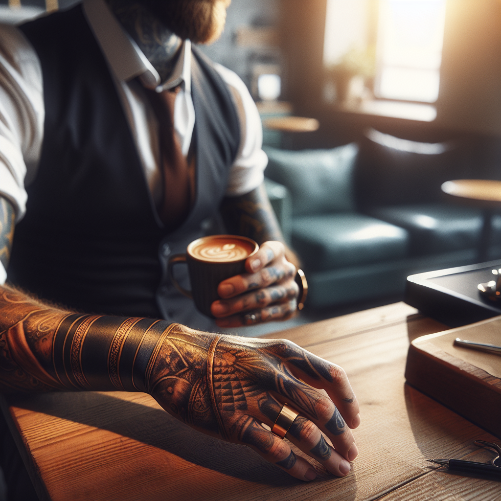 An artist working on a tribal tattoo stencil design
