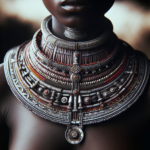 One iconic element of Himba adornment is the traditional Himba necklace, often worn by women as a sign of their marital