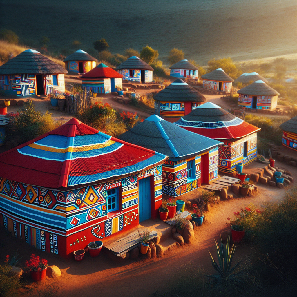 Ndebele house painting with vibrant colors