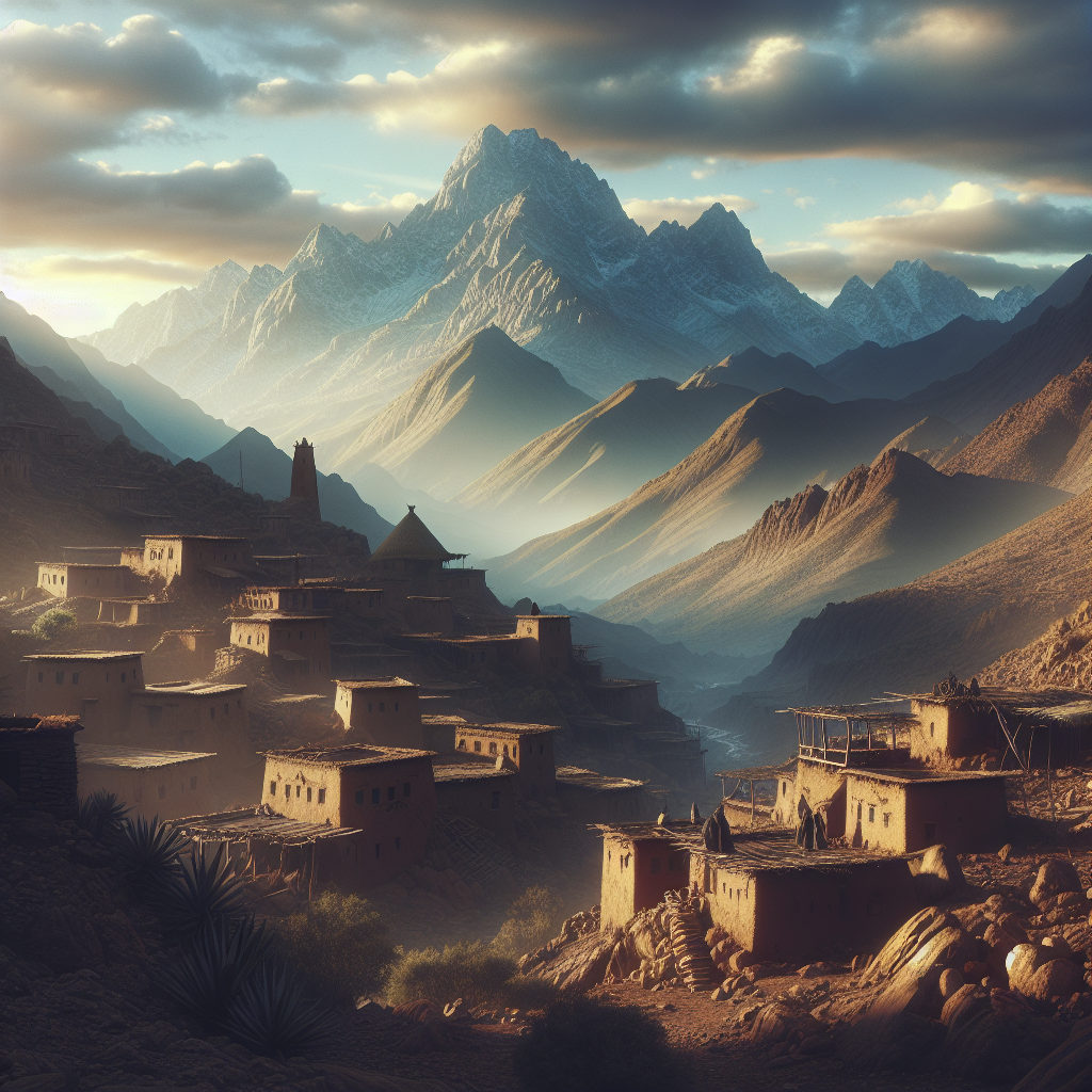 The ancient kasbah of Aït Benhaddou surrounded by majestic mountains