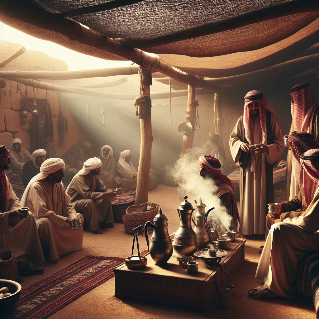 A traditional Bedouin tent in the desert under a vast sky