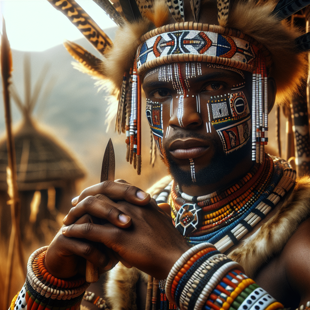 Zulu warriors in traditional attire during a cultural event.