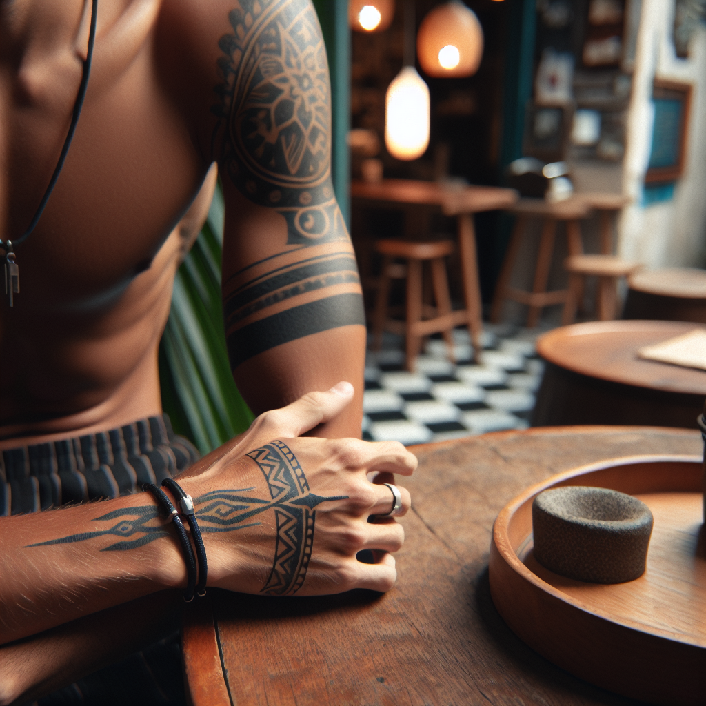 Traditional tribal tattoos being applied