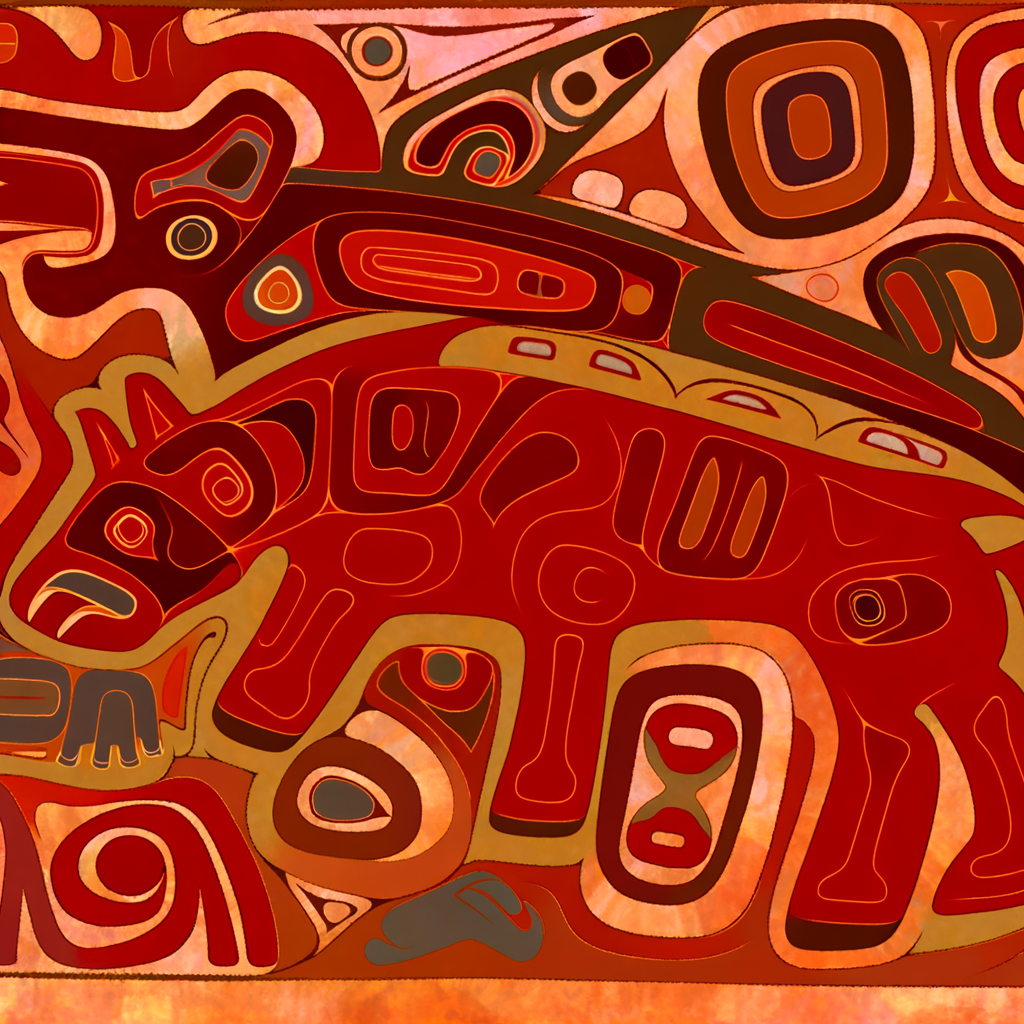 A traditional Haida totem pole showcasing intricate designs and colors